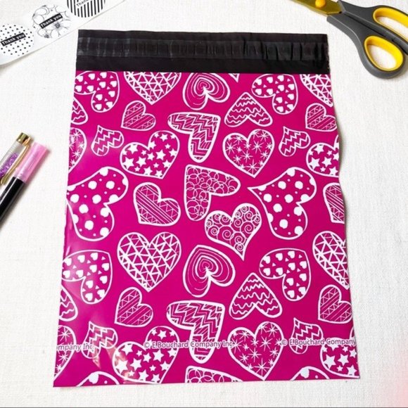 25 Pack Pink Heart Shipping Bags Poly Mailers Designer - Picture 3 of 3
